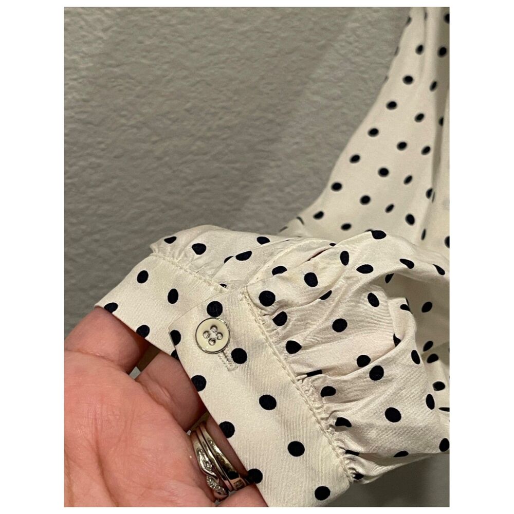 BODEN Beige Button Down Black Polka Dots Long Sleeve Shirt - Picture 4 of 5